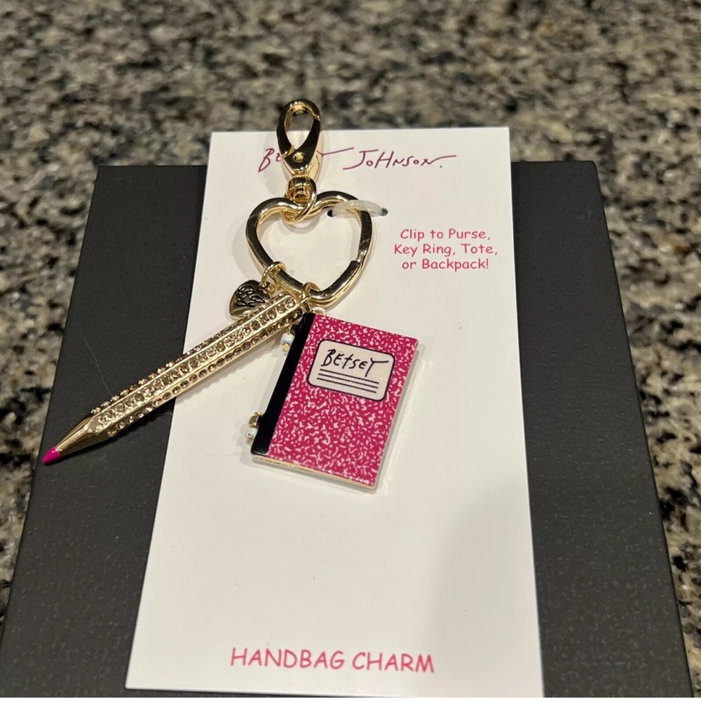 Betsey Johnson Handbag charm notebook and pen clip to purse keyring, Backpack
